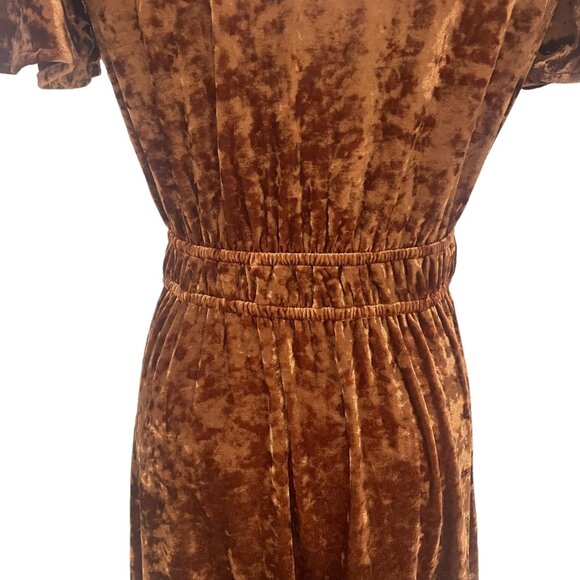 Mystree S Crushed Velvet Midi Dress Ruffled Hem Elastic Waist Boho Retro Elegant - Picture 6 of 13